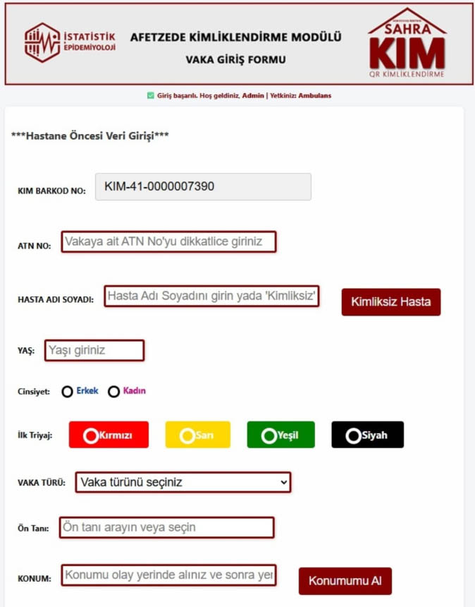 KİM-QR Mobil Uygulama Arayüzü